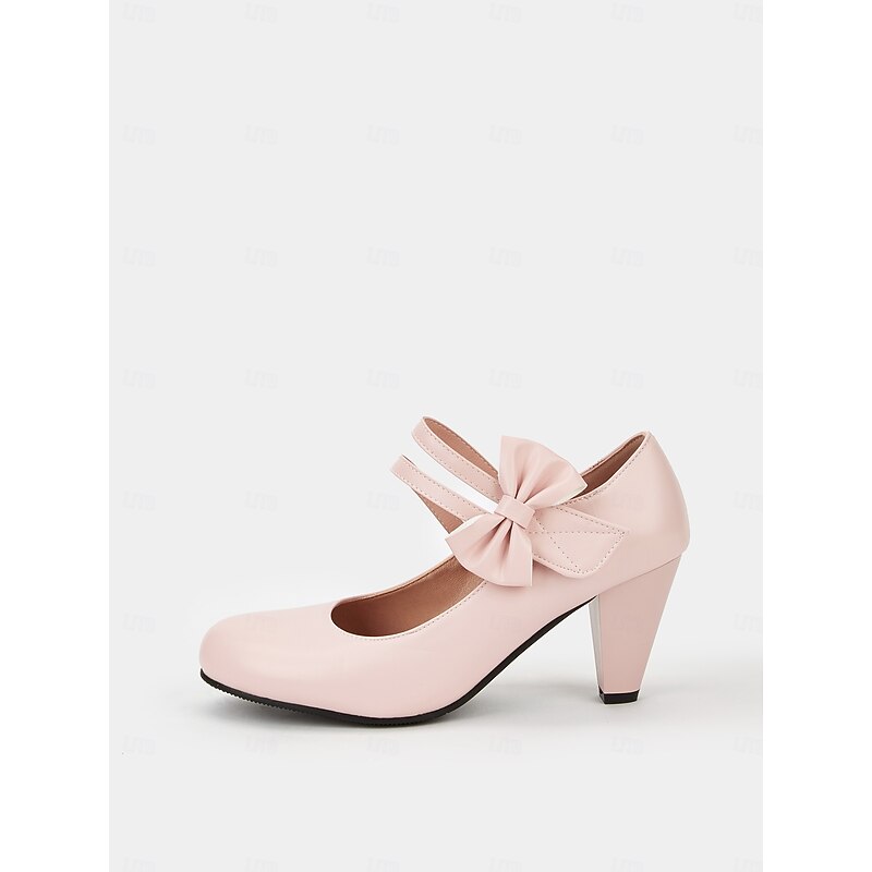 Women's Pink Bowknot Mid Heel Pumps - Cute Mary Jane Style Dress Shoes for Parties, Cosplay, and Vintage-Inspired Outfits3