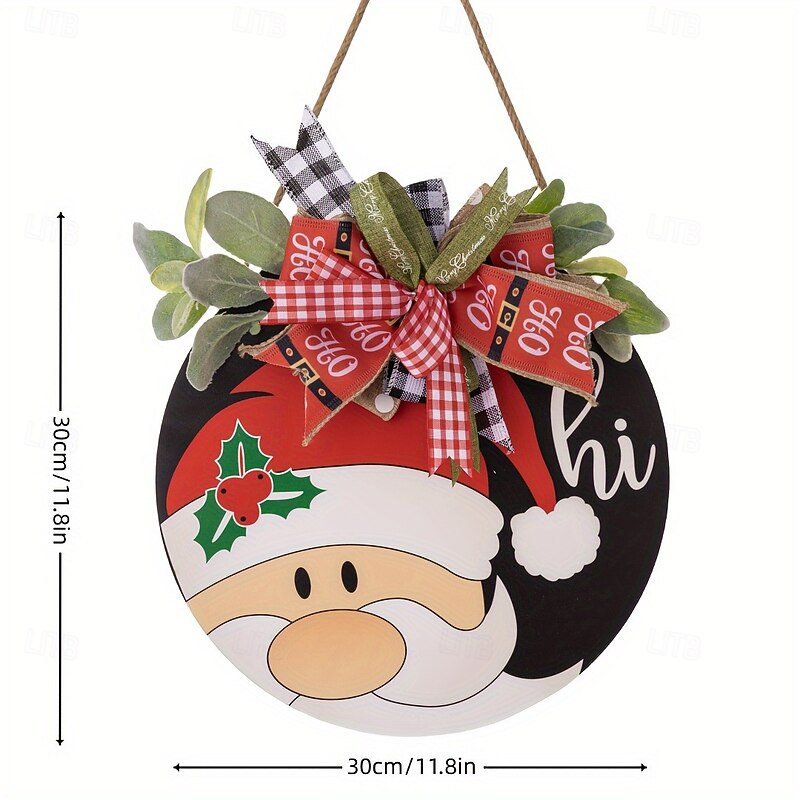 Christmas Wreath Door Hanger, Christmas Decoration Xmas Party Creative Front Door Decor, Santa Head Plaque for Yard and Home Hanging2