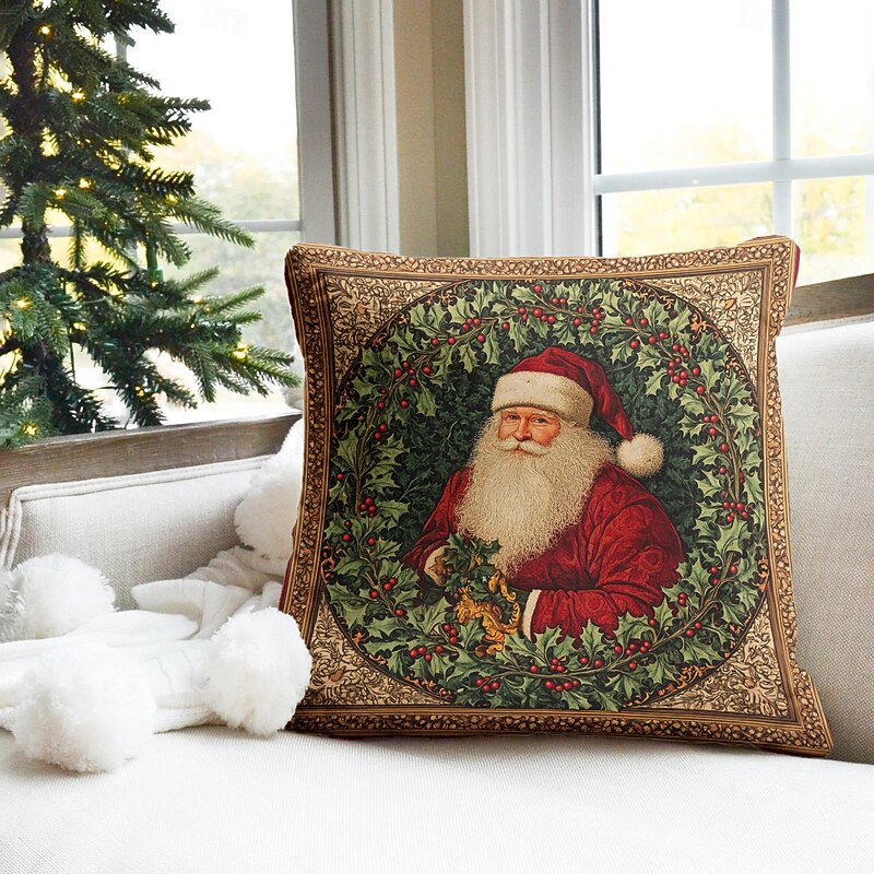 Christmas Decorations Decorative Toss Pillows Cover Holly Santa 1PC Soft Square Cushion Case Pillowcase for Bedroom Livingroom Sofa Couch Chair2