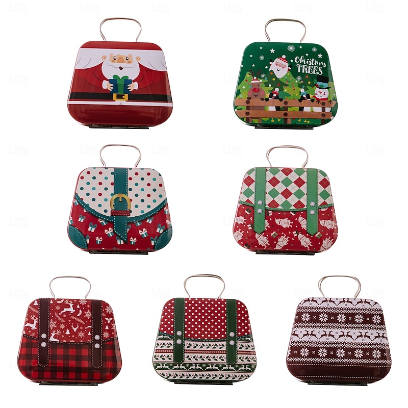 Christmas Portable Gift Tin Box, Candy Container with Handle, Small Metal Box for Kids' Presents, Biscuit Gift Box, Xmas Holiday Decoration4