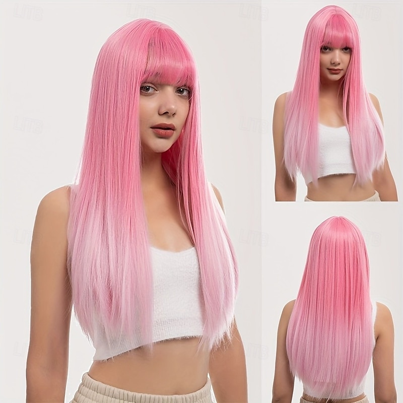 Long Straight Hair Wigs With Bangs For Women Soft Synthetic Fiber Hair Replacement Wigs For Role Playing Party Carnival Use Music Festival