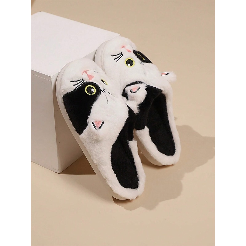 Women's Plush Cat Face Slippers – Cozy Furry Indoor Footwear with Cute Animal Design for Winter Comfort4