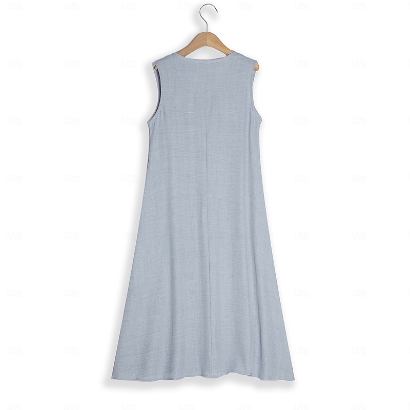 Women's Pink Blue khaki Summer Spring Maxi long Dress Maxi Dress Cotton Linen Dresses Casual Dress Sundress Basic Modern Daily Weekend Loose Fit Plain V Neck 5