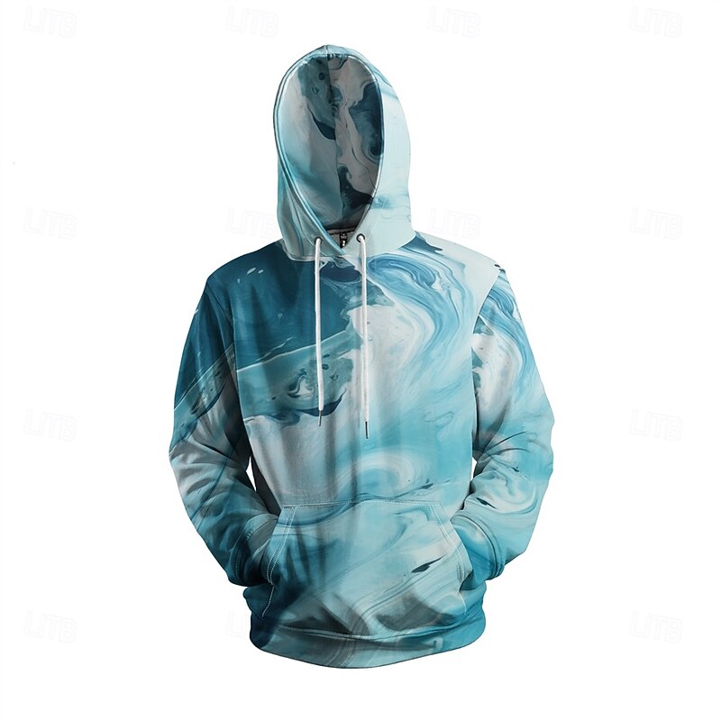 Men's Graphic Flowing Quicksand / Liquid Hoodie Hoodies Sweatshirt Vacation Daily Long Sleeve Hooded Vacation Sports Outdoor Going out Blue Printing Winter Spring &  Fall Designer4