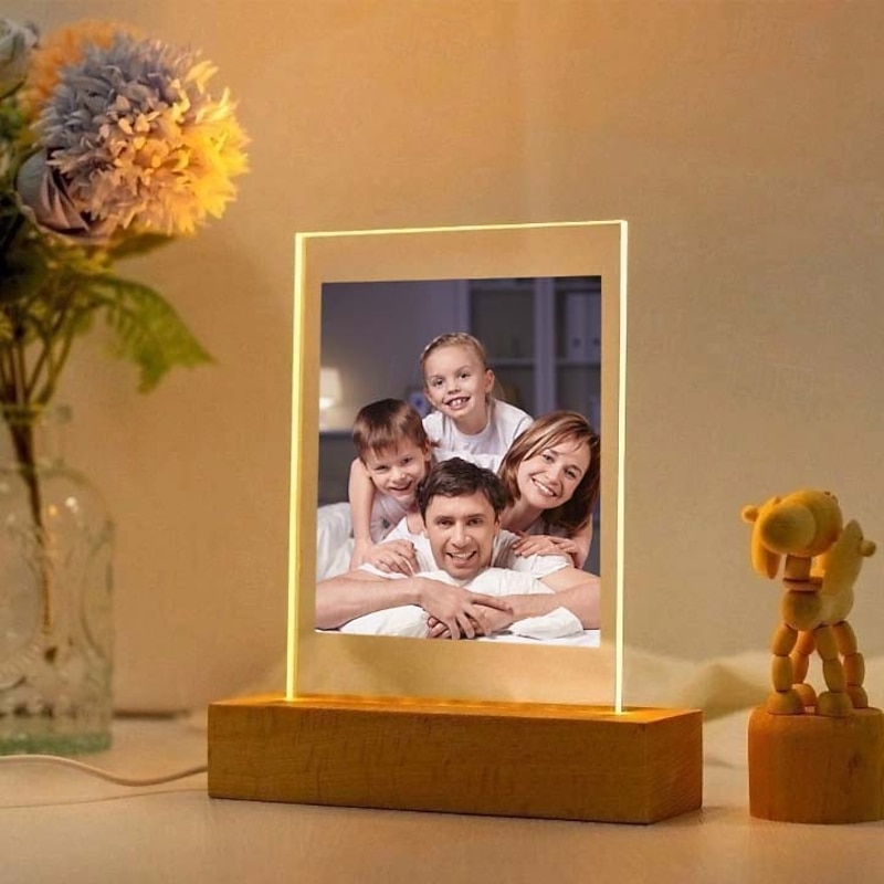 Personalized Light Up Photo Frame Custom Valentine's Acrylic Night Light USB Powered Perfect for Anniversary Holiday Gifts Family Friends Lovers and Children2