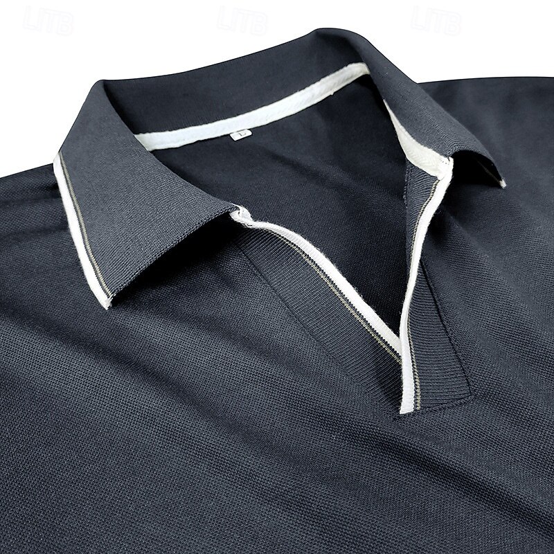 Men's Polo Shirt Golf Shirt Casual Sports V Neck Long Sleeve Fashion Basic Plain Button Pocket Spring &  Fall Regular Fit Army Green Dark Grey Black White Burgundy Navy Blue Polo Shirt4