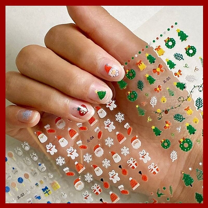 5/10 PCS Christmas Nail Stickers Santa Claus Elk Snow Snowman Christmas Tree Ins Cute Cartoon Nail Stickers4