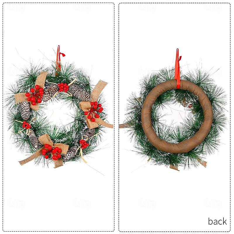 Christmas Wreath Outdoor for Front Door Winter Wreath 30cm - Pine Cone and Large Red Flower Decorations, Burlap Bow, Festive Wall Decor, Holiday Home Atmosphere Enhancer3