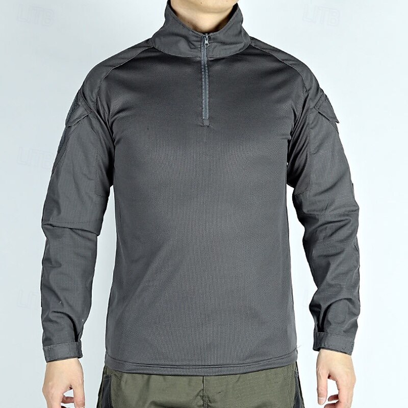 Men's Combat Shirt Hiking Shirt Tactical Military Shirt Long Sleeve Quarter Zip Top Outdoor Breathable Soft Polyester Patchwork Black Army Green Brown Gym Climbing Camping / Hiking / Caving3