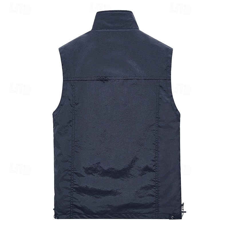 Men's Vest Gilet Tactical Jacket Fishing Vest Casual Daily Athleisure Fall & Winter Sexy Polyester Solid / Plain Color Zipper Standing Collar Loose Fit Black Red Khaki Army Green Vest2