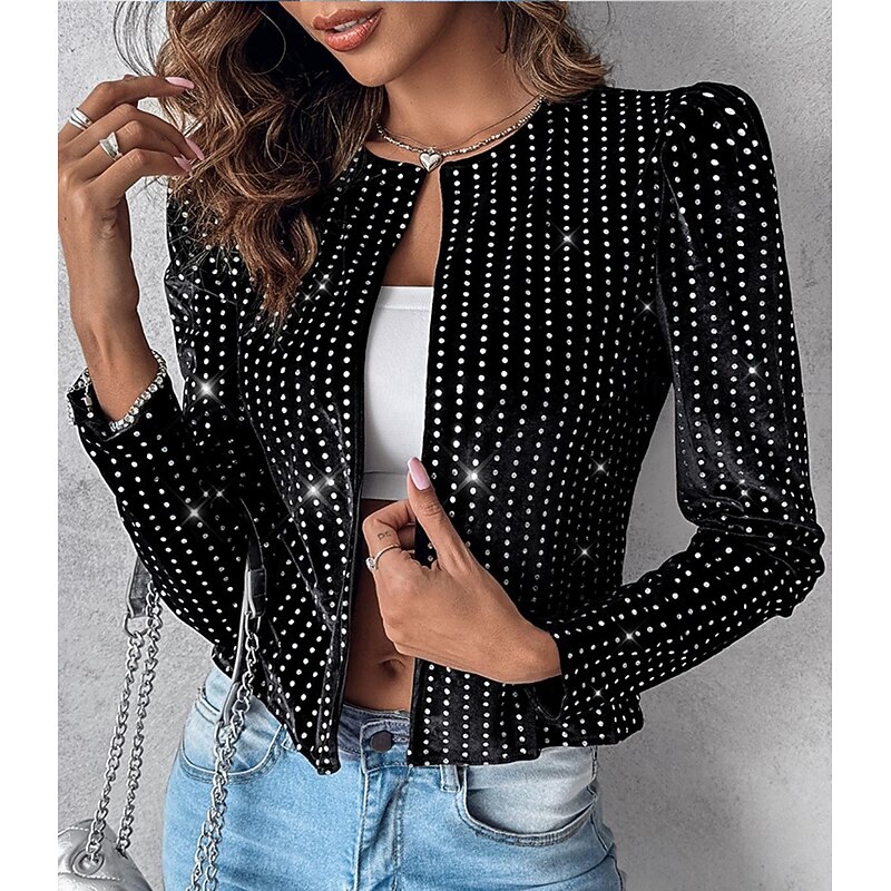 Women's Blouse Stylish Modern Sequins Long Sleeve Regular Tops Crew Neck Work Daily Black Spring Fall Winter4
