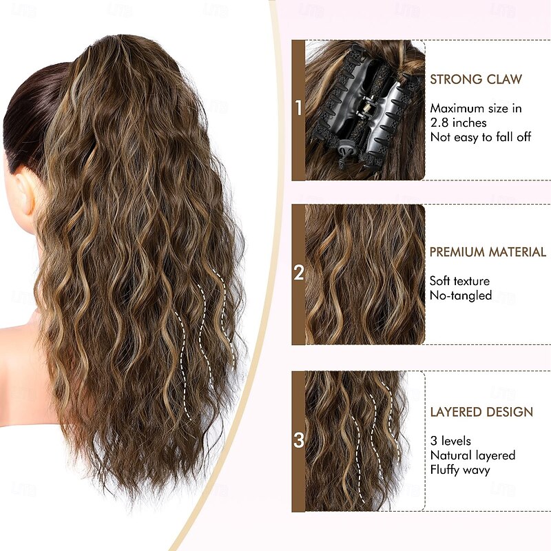 Ponytail Extension, 18 Inch Claw Clip Ponytail Extension for Women Long Curly Wavy Synthetic Hairpiece for Daily Use4