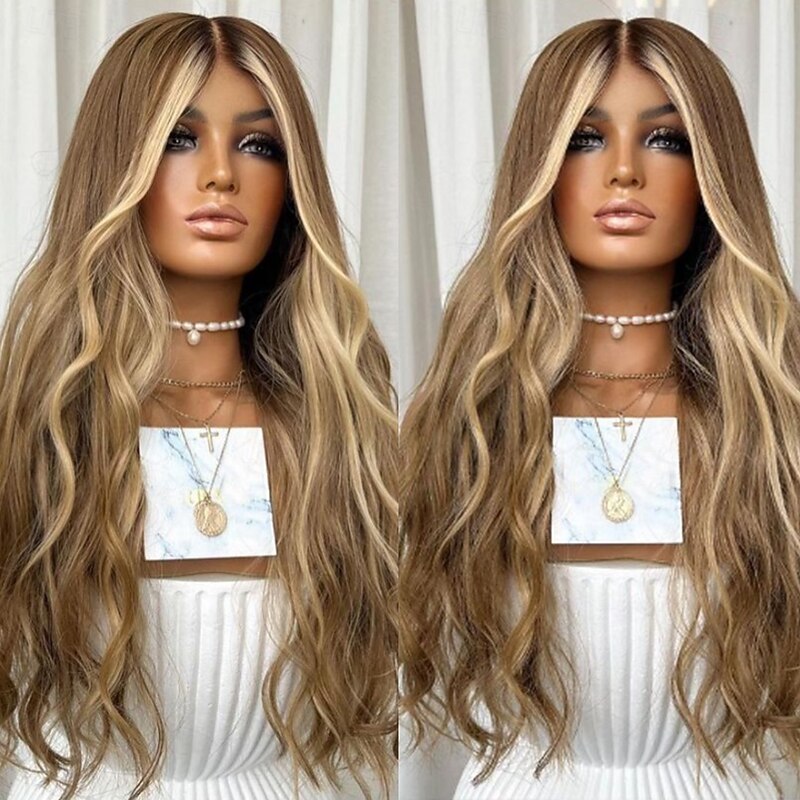 Unprocessed Virgin Hair 13x4 Lace Front Wig Free Part Brazilian Hair Wavy Multi-color Wig 130% 150% Density Highlighted / Balayage Hair 100% Virgin Glueless For Women Long Human Hair Lace Wig