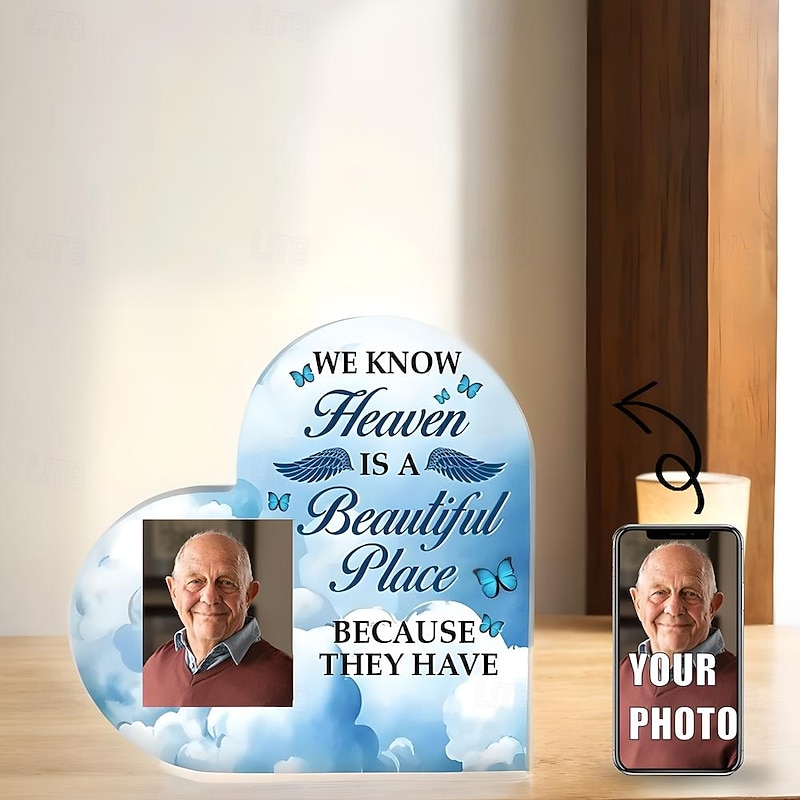 Personalized Acrylic Photo Plaque Custom Memorial Gifts Plaque Heart Picture Frame - Memory of Mother, Father, Grandma, Grandpa 10*10cm2