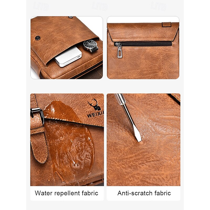 Men's Brown Faux Leather Crossbody Messenger Bag with Adjustable Strap – Vintage Style Shoulder Bag for Daily Use and Travel3