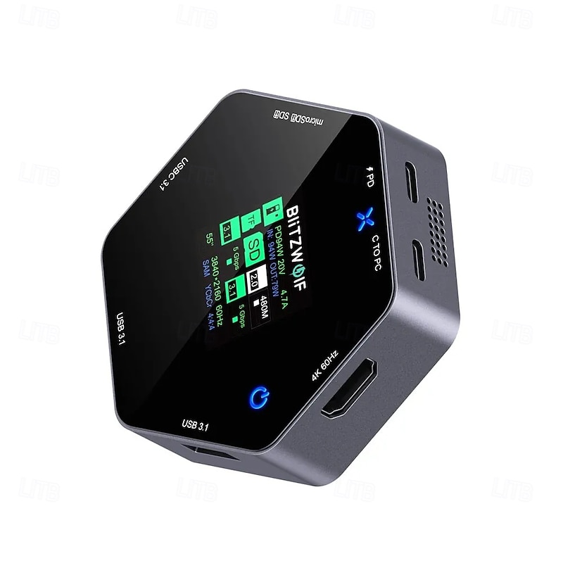 8 in 1 USB Hub LCD Smart Display Type-c Docking Station with USB3.1 Type-C 3.1 HD 4K@60Hz SD/TF Card Slots 100W PD Power Delivery4
