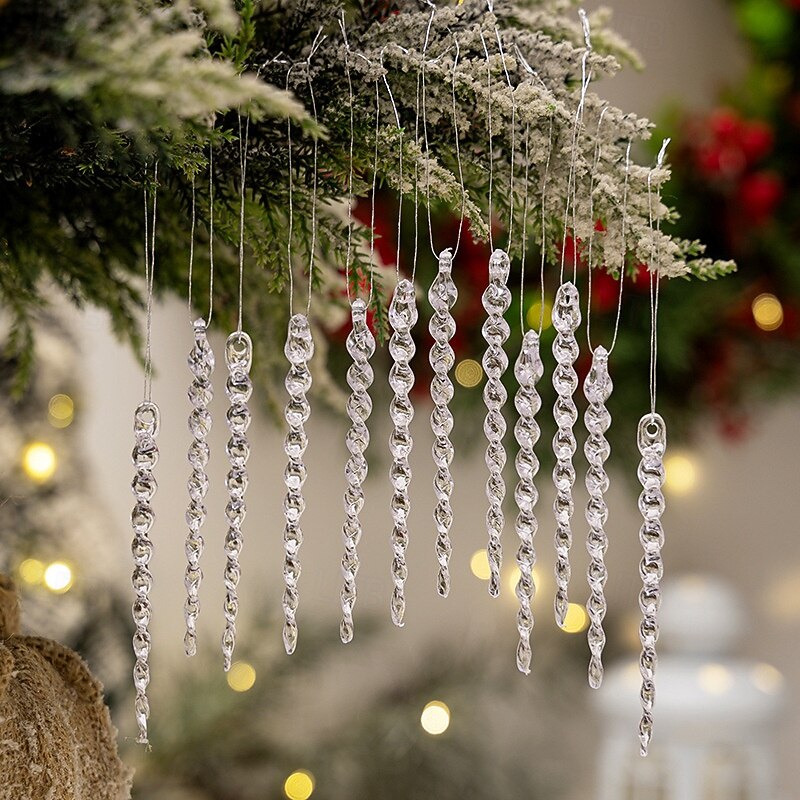 Christmas Tree Transparent Ornaments Set, Acrylic Icicle Xmas Hanging Decoration, Realistic Ice Spike Ornaments for Holiday Tree Decor
