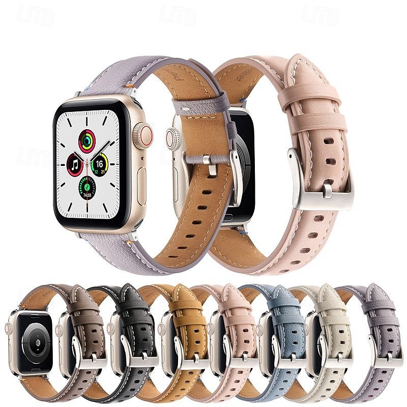 Leather Band Compatible with Apple Watch band 38mm 40mm 41mm 42mm 44mm 45mm 49mm Metal Clasp Luxury Adjustable Genuine Leather Strap Replacement Wristband for iwatch Ultra 2 Series 9 8 7 SE 6 5 4 3 2
