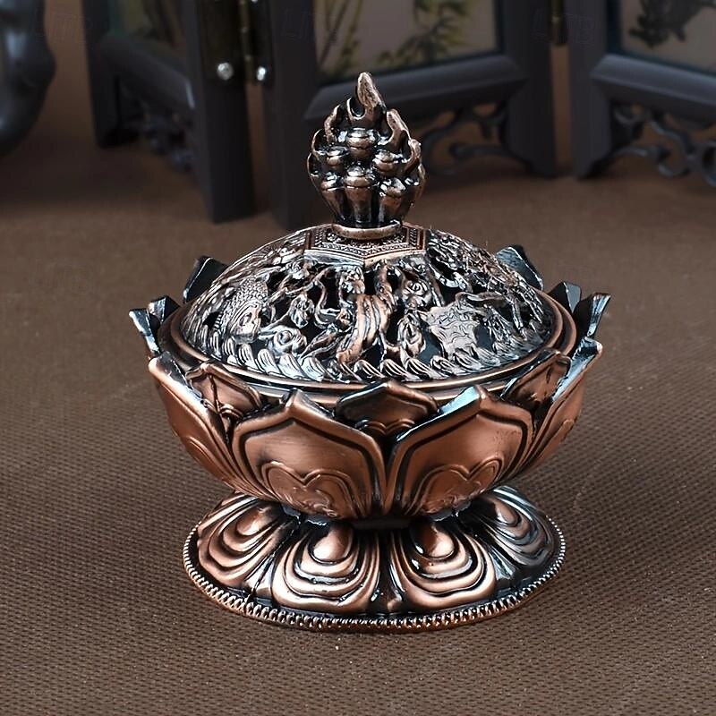 Metal Lotus Incense Burner, Perfect For Dining Room, Bedroom, Bathroom & Home Decor