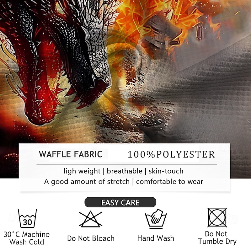 Men's Dragon Waffle Polo Shirts Golf Shirt Long Sleeve Polo Shirts Collared Shirts Casual Funny Streetwear Vacation Wear Party Outfits Buttons 3D Print Spring Fall Winter Golden yellow Red Blue3