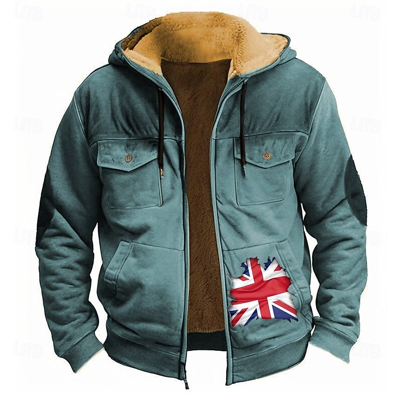 Men's UK Fleece Hoodie Hoodies Fashion Cool Long Sleeve Hooded Holiday Streetwear Black Red Zipper Pocket Fall Winter Designer2