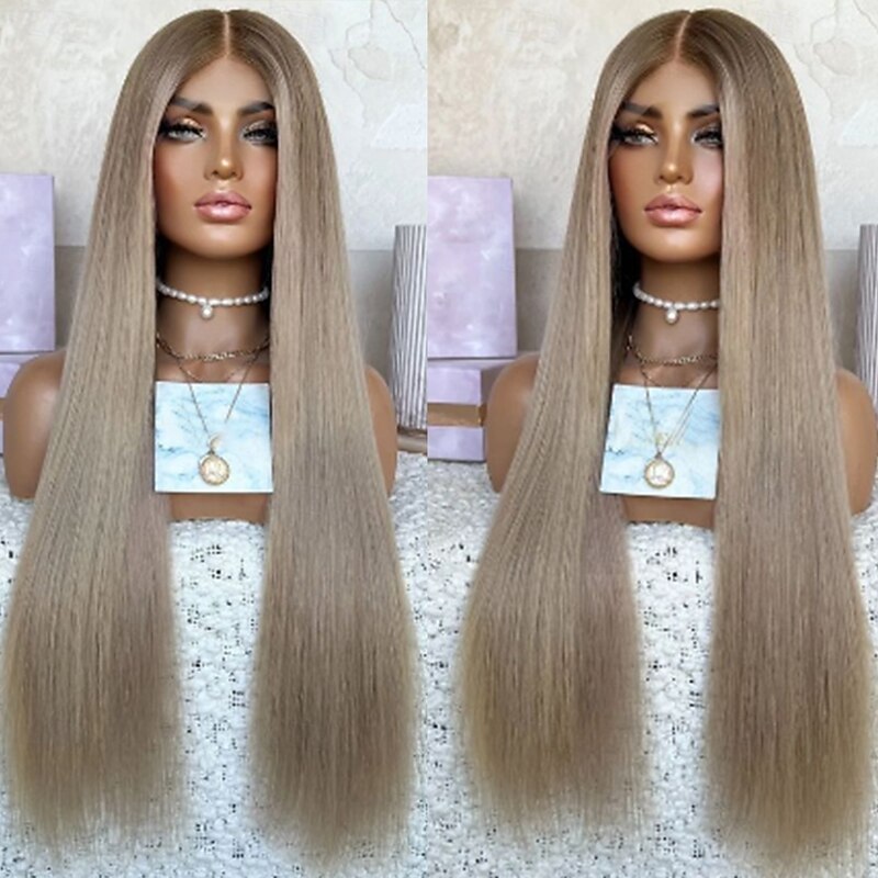 Remy Human Hair 13x4 Lace Front Wig Middle Part Brazilian Hair Straight Multi-color Wig 130% 150% Density Ombre Hair Highlighted / Balayage Hair Glueless For Women Long Human Hair Lace Wig