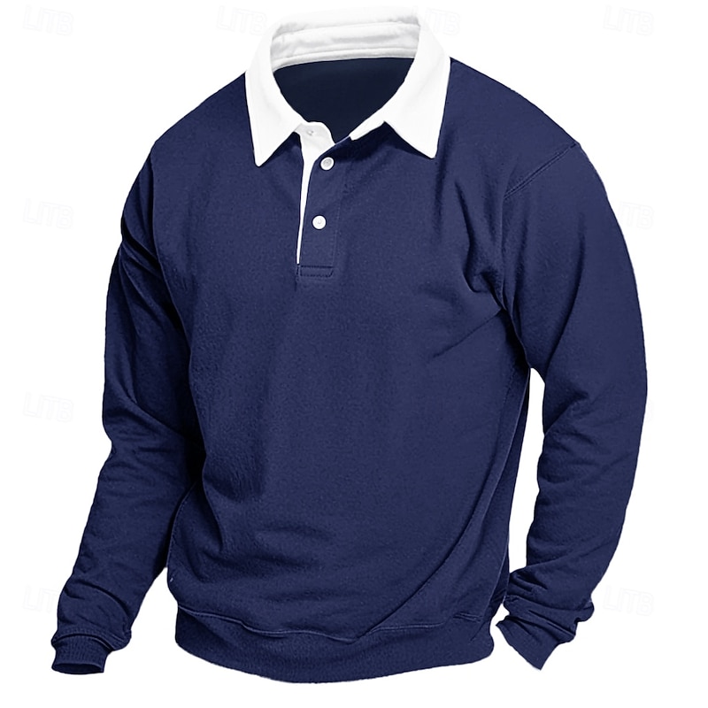 Men's Sweatshirt Denim Blue Black Yellow Red Navy Blue Polo Collar Color Block Patchwork Work Casual Sports Basic Spring &  Fall Cross-Seasons Clothing Apparel Hoodies Sweatshirts