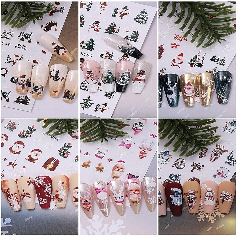 Christmas Nail Stickers, Cute Cartoon Snowflake, Reindeer, Santa, and Christmas Tree Nail Art Decals, Festive Holiday Atmosphere Manicure Decorations2