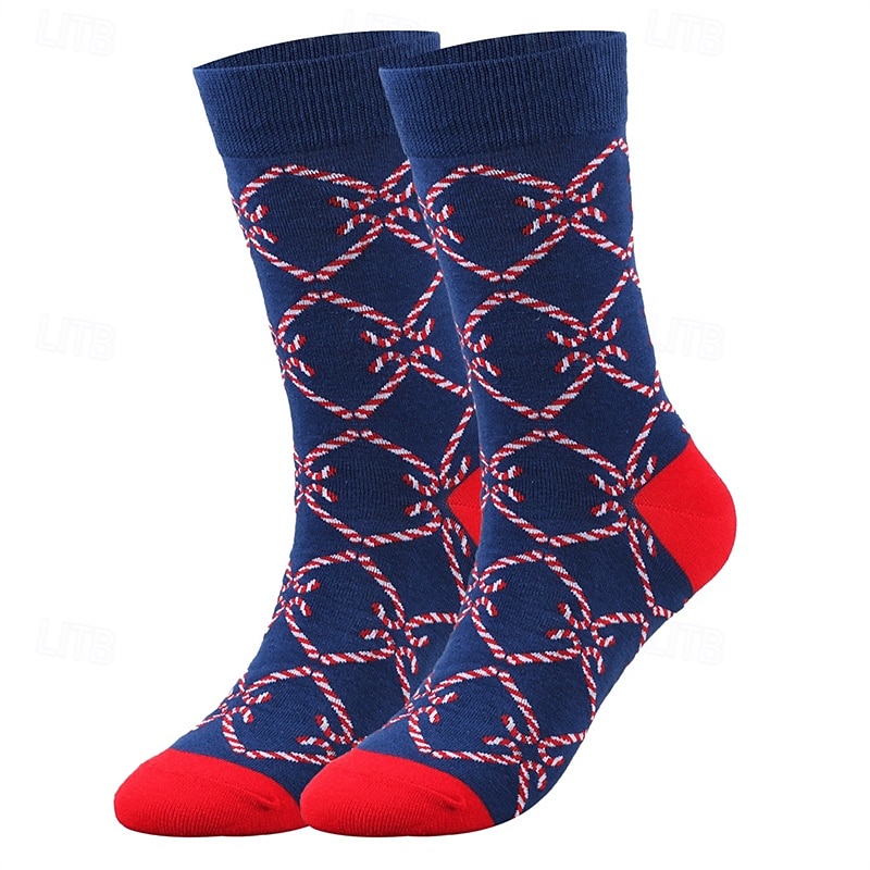 Men's 5 Pairs Multi Packs Socks Crew Socks Casual Socks Christmas Socks Red Navy Blue Color Christmas Tree Christmas Daily Vacation Medium Fall Winter Fashion Casual4