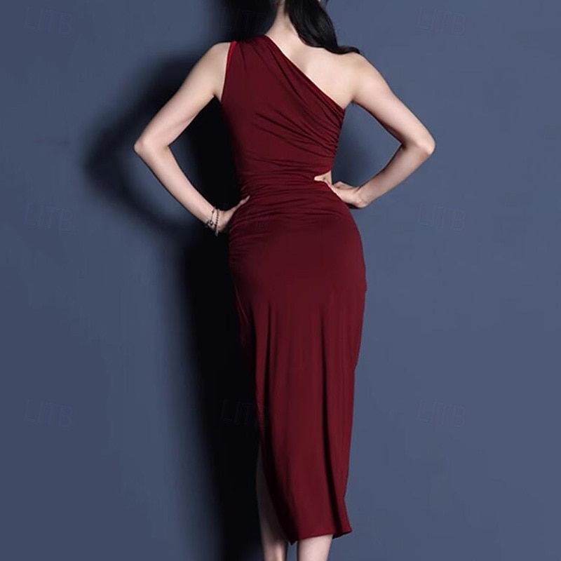 Latin Dance Dress Pure Color Women's Performance Daily Wear Sleeveless Crystal Cotton2