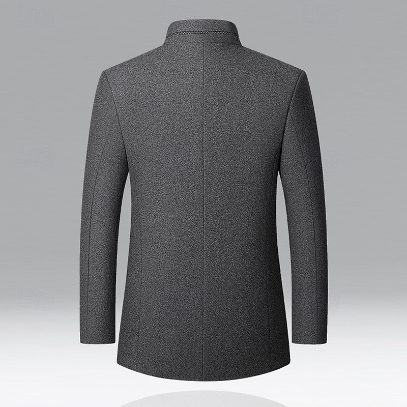 Men's Winter Coat Wool Coat Trench Coat Daily Vacation Fall & Winter Polyester Thermal Warm Outerwear Clothing Apparel Fashion Classic Plain Pocket Stand Collar Single Breasted2