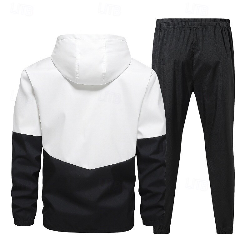 Men's Tracksuit Sweatsuit Drawstring Pocket Color Block Hoodie and Pants Athletic Clothing Set Spring Black Army Green Gym Workout Jogging Running Soft Breathable Long Sleeve Sport Activewear3