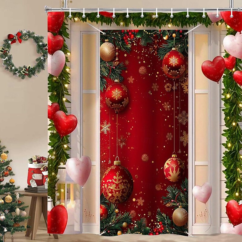 Merry Christmas Shower Curtain with Hooks for Bathroom Shower Curtain  Bathroom Decor Set Polyester Waterproof 12 Pack Plastic Hooks2