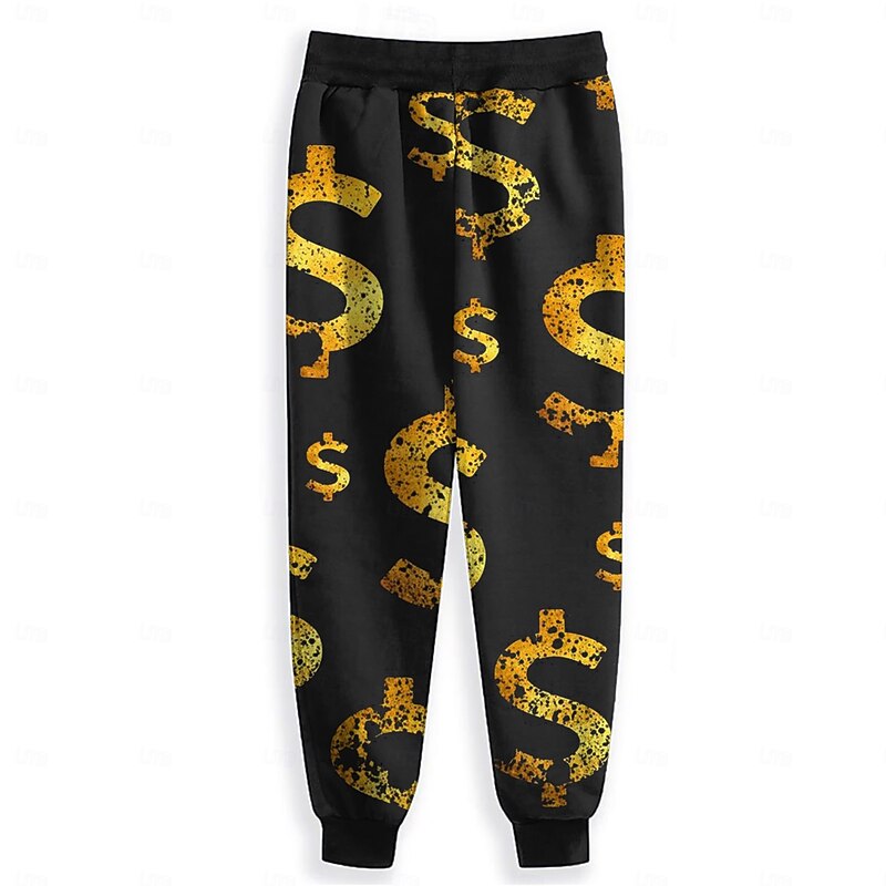 Men's Dollar Sweatpants Joggers Pants Trousers Mid Waist Drawstring Elastic Waist Fashion Casual Party Evening Wear Dailywear Pocket Spring Fall Winter 3D Print Black2