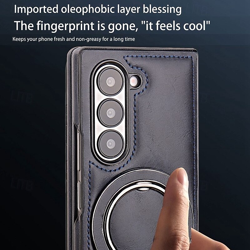 Phone Case For Samsung Galaxy Z Fold 6 Z Fold 5 Z Fold 4 Z Fold 3 Back Cover with Stand Holder Support Wireless Charging Shockproof Retro TPU PU Leather2