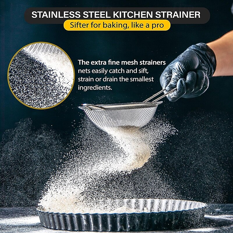 Set of 3 Fine Mesh Strainer Multifunction Stainless Steel Strainers with Sturdy Handle3
