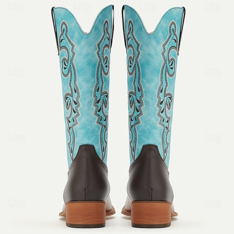 Men's Turquoise and Brown Western Cowboy Boots with Embroidered Design - Stylish and Comfortable Footwear for Rodeo and Everyday Wear3