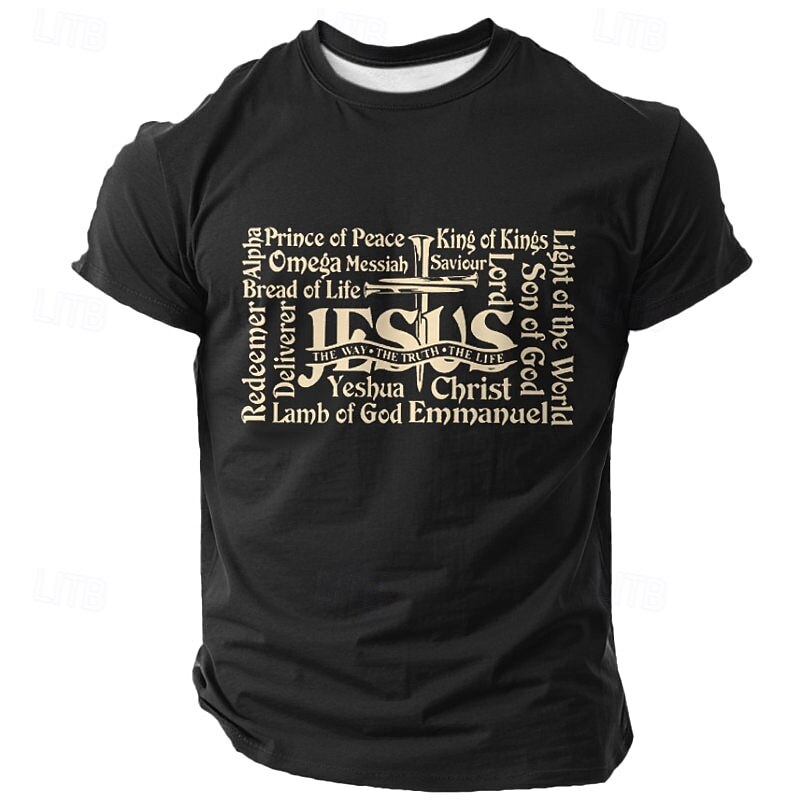 Men's Faith Christian T Shirt Short Sleeve T shirt 3D Print Crew Neck Shirt Religious Athleisure Street Sports Outdoor Black Dark Green Dark Blue Summer Spring Clothing Apparel S M L XL XXL XXXL