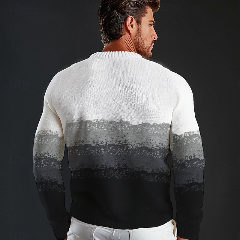Men's Sweater Pullover Sweater Jumper Knit Regular Ombre Crew Neck Knitwear Elegant Formal Anniversary Clothing Apparel Fall Winter Black M L XL3