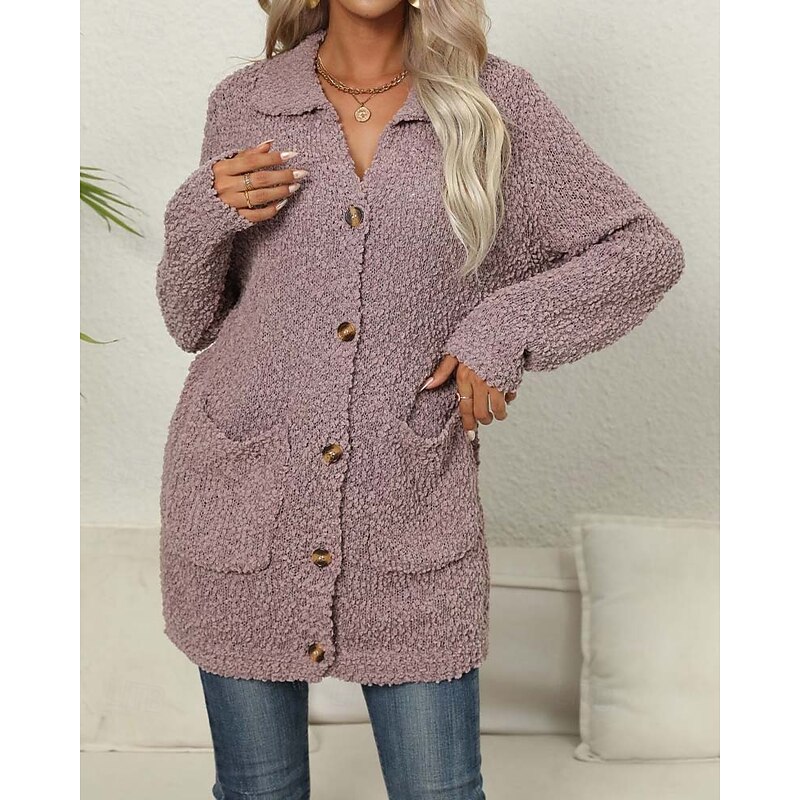Women's Cardigan Elegant Fashion Daily Solid Color Open Front Knitted Textured Long Sleeve Long Tops Knit Work Green Dark Purple Fall Winter4