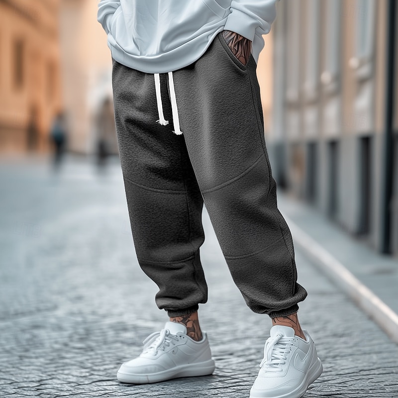 Men's Fleece Pants Sweatpants Joggers Trousers Casual Pants Drawstring Elastic Waist Pleats Plain Comfort Warm Full Length Outdoor Casual Daily Sports Fashion Black Yellow
