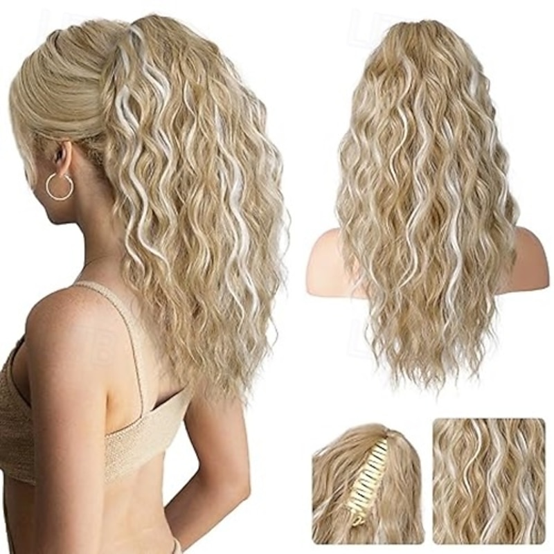 Ponytail Extension, 18 Inch Claw Clip Ponytail Extension for Women Long Curly Wavy Synthetic Hairpiece for Daily Use3