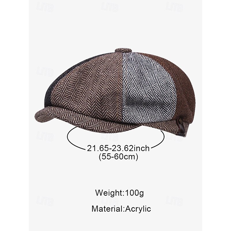 Men's Vintage Patchwork Herringbone Flat Cap – Classic Tweed Newsboy Hat for Autumn and Winter3