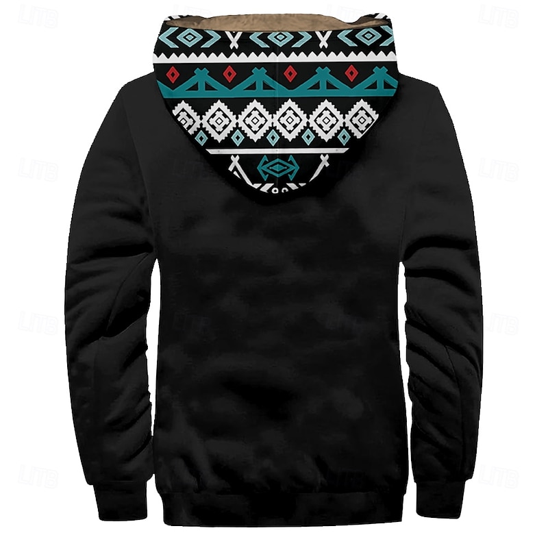 Men's Aztec Fleece Hoodie Hoodies Fashion Cool Long Sleeve Hooded Holiday Streetwear Black Zipper Pocket Fall Winter Designer2