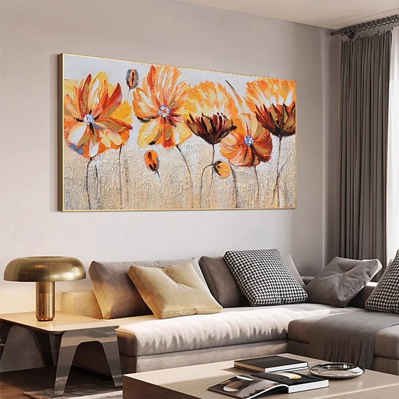 Handmade Oil Painting Canvas Wall Art Decoration Modern Abstract Texture  Big Orange Flower for Living Room Home Decor Rolled Frameless Unstretched Painting3