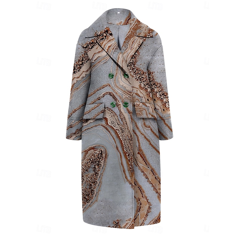 Women's Winter Coat Coat Cloak / Capes Windproof Warm Work Street Daily Wear Vacation Pocket Single Breasted Turndown Casual Street Style Color Marble Gradient Loose Fit Outerwear Fall Winter2