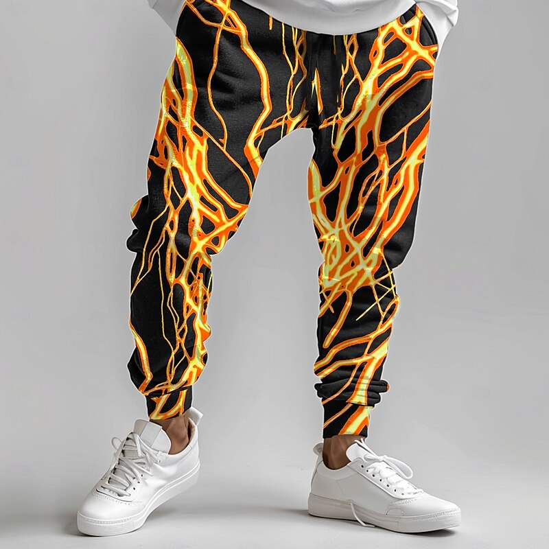 Men's Lightning Sweatpants Joggers Pants Trousers Mid Waist Drawstring Elastic Waist Fashion Street Dailywear Pocket Spring Fall Winter 3D Print Black