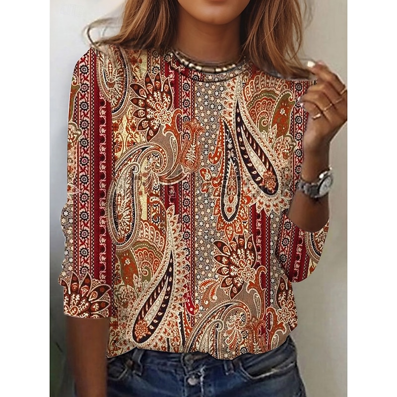 Women's T Shirt Casual Print Regular Tops Daily Orange Spring Fall