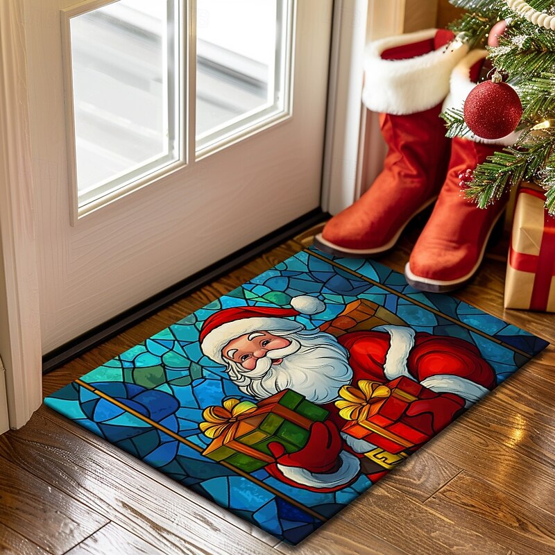 Christmas Decoration Doormat Xmas Santa Gifts Kitchen Mat Floor Mat Non-Slip Area Rug Oil Proof Rug Indoor Outdoor Mat Bedroom Decor Bathroom Mat Entrance Rug3