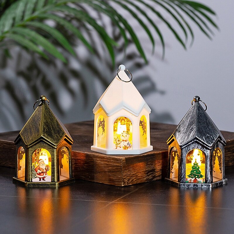 Christmas Decor Night Light New Year Glow Gift Retro Lantern Christmas Tree Pendant Tabletop Decoration Holiday Layout Props 1PC